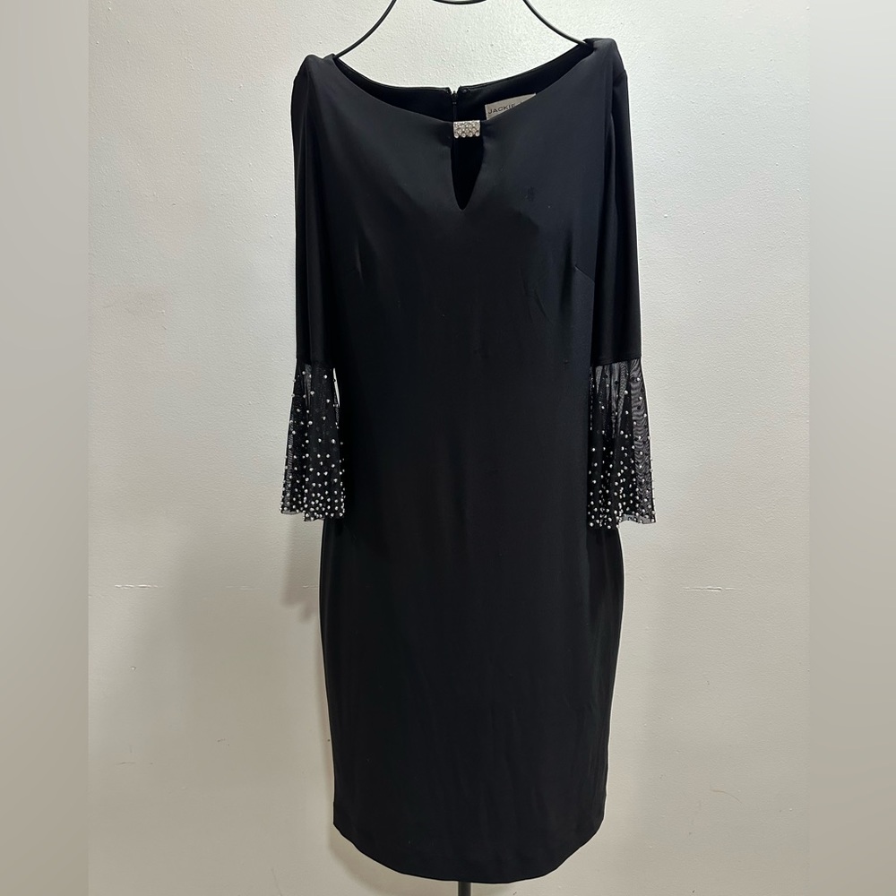 Black maxi dress, flare long sleeves with rhinestones